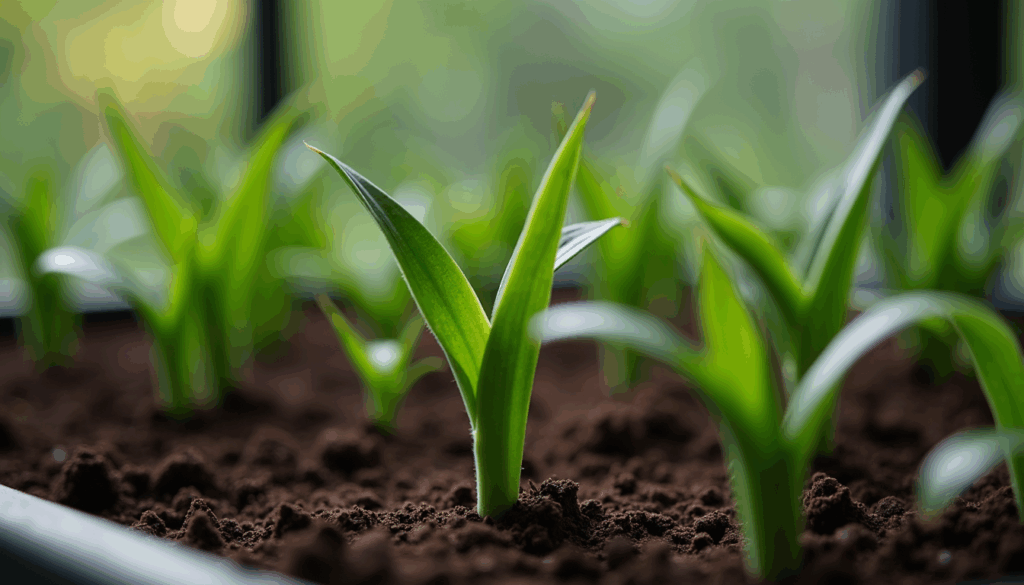 Snake plant leaf cuttings rooting in soil